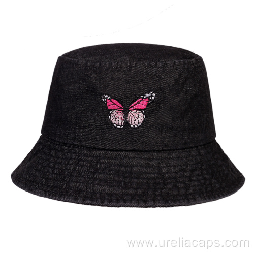 Cotton denim embroidered bucket hat